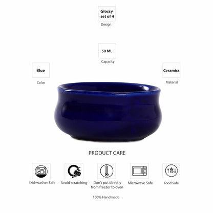 Caffeine Ceramic Stoneware Handmade Glossy Blue Dip and Sauce (Set of 4, 50 ml) - Caffeine Premium Stoneware