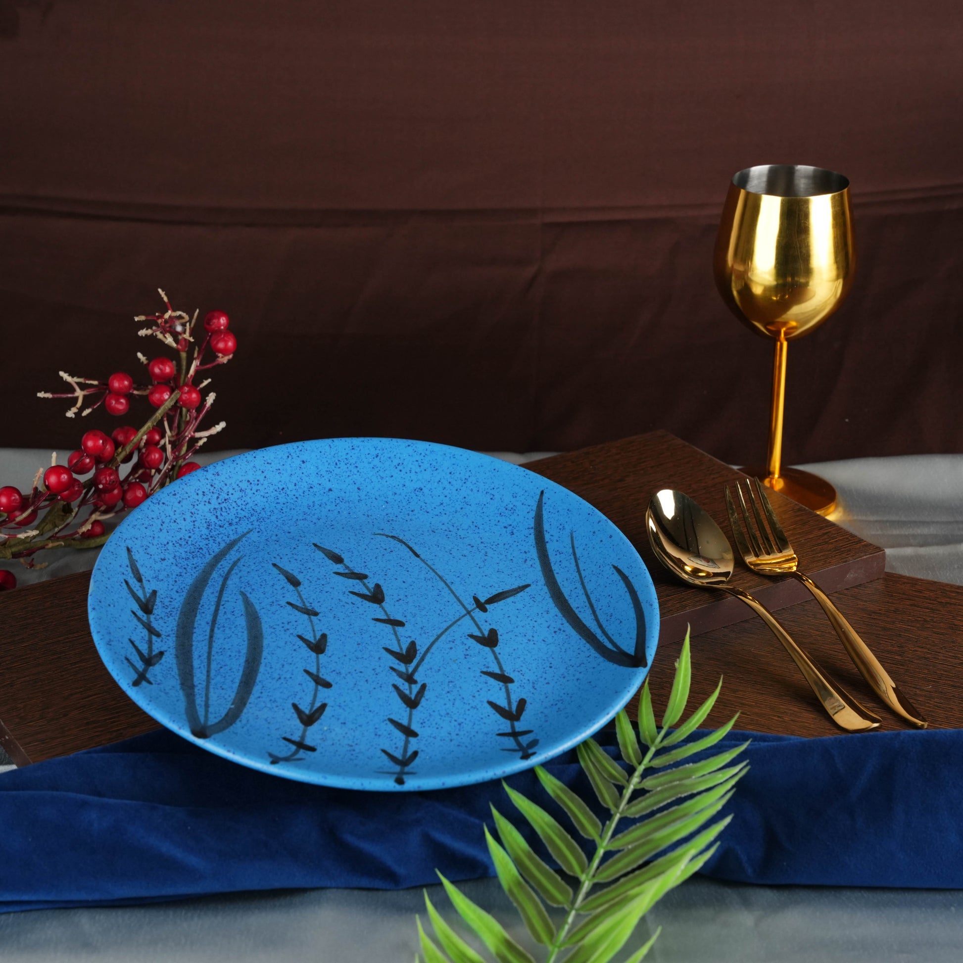 Caffeine Ceramic Handmade Stoneware Blue Turquoise Dinner Plate 10 inch Set of 2 - Caffeine Premium Stoneware