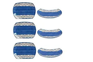 Caffeine Ceramic Handmade Blue Doodle Snack Plate 7 inch (Set of6)