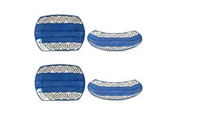 Caffeine Ceramic Handmade Blue Doodle Snack Plate 7 inch (Set of 4)