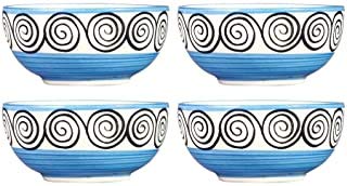 Caffeine Ceramic Handmade Blue Doodle Dessert Bowl (Set of 2, 150 ml) - Caffeine Premium Stoneware