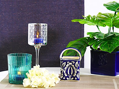 Caffeine Ceramic Stoneware Handmade Blue Mugal Pen & Cutlery Holder (Set of 1) - Caffeine Premium Stoneware