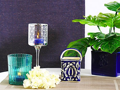 Caffeine Ceramic Stoneware Handmade Blue Mugal Pen & Cutlery Holder (Set of 1) - Caffeine Premium Stoneware