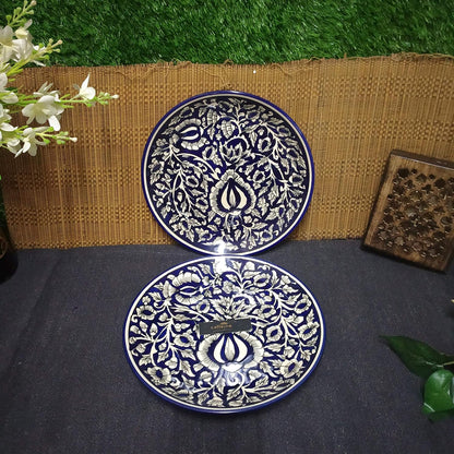 Caffeine Ceramic Handmade Blue Mughal Combo Dinner Set (5 pcs.)