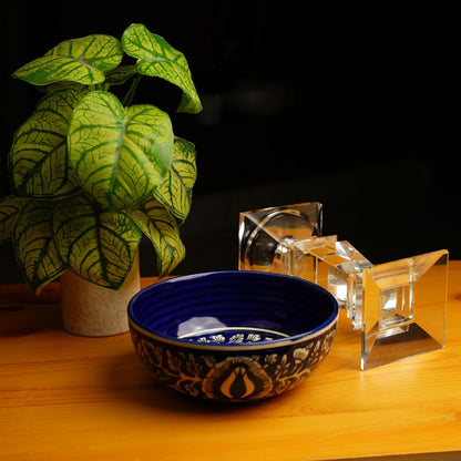 Caffeine Ceramic Handmade Blue Mughal Serving Bowl 7.5 (set of 1) Medium