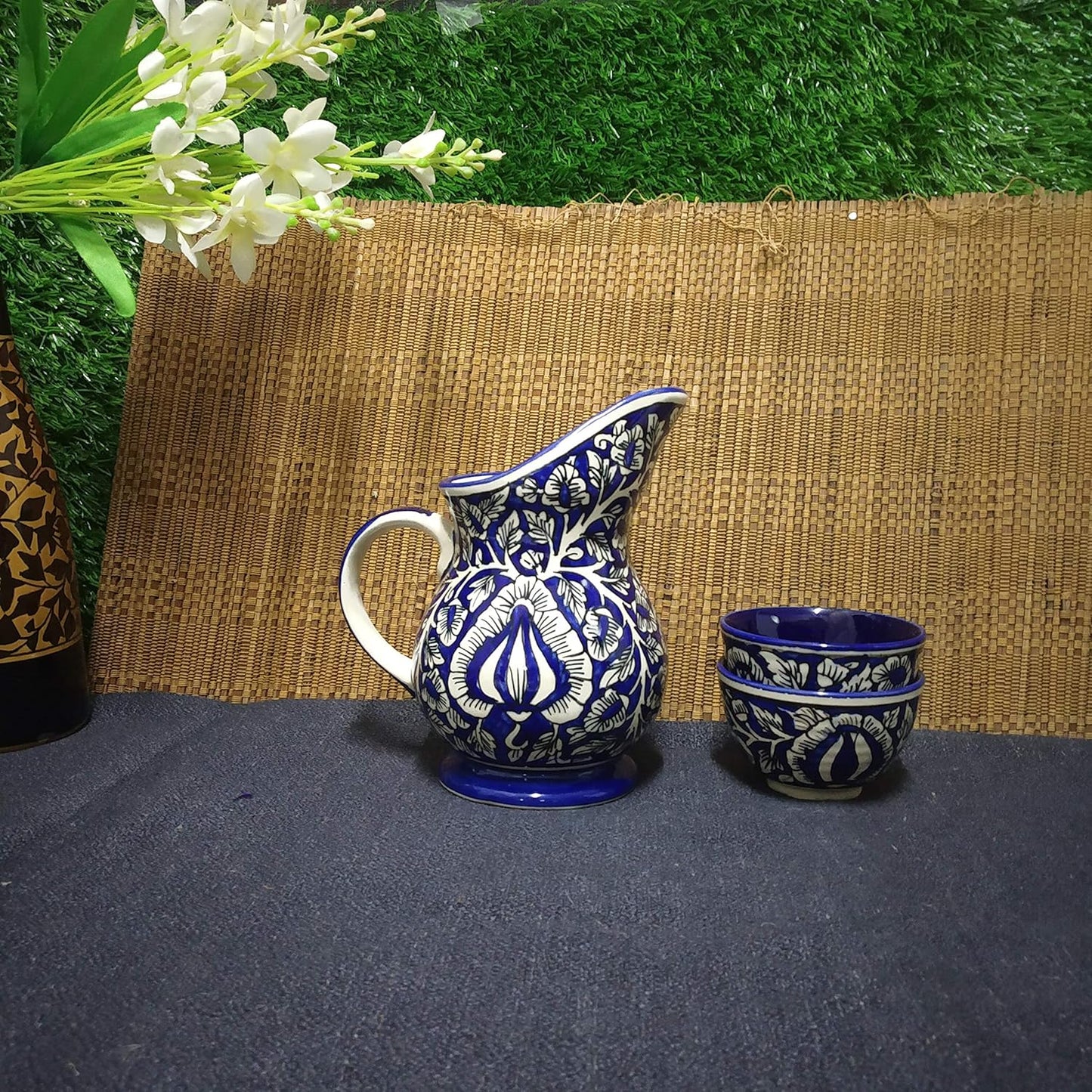 Caffeine Ceramic Handmade Blue Mughal Combo Dinner Set (5 pcs.)