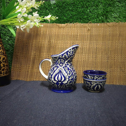 Caffeine Ceramic Handmade Blue Mughal Combo Dinner Set (5 pcs.)