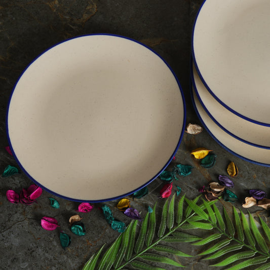 Caffeine Ceramic Handmade White Marble & Blue Patti Dinner Plates set of 4 - Caffeine Premium Stoneware