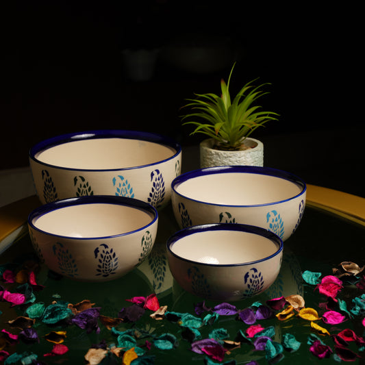 Caffeine Premium Ceramic Handmade Blue Boota Serving Bowl (Set of 4) - Caffeine Premium Stoneware