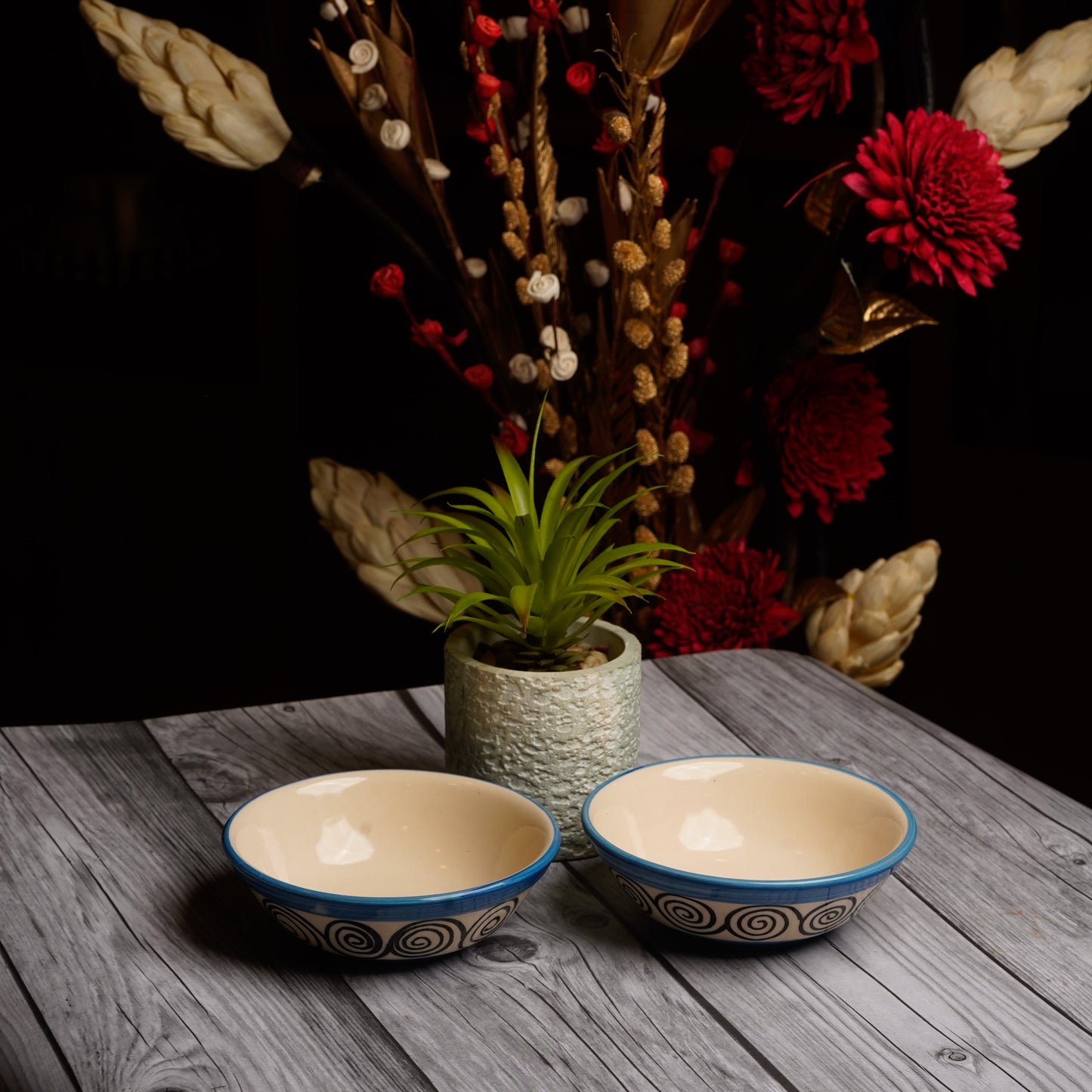 Caffeine Ceramic Handmade Blue Doodle Katori Bowl- (Set of 6) - Caffeine Premium Stoneware