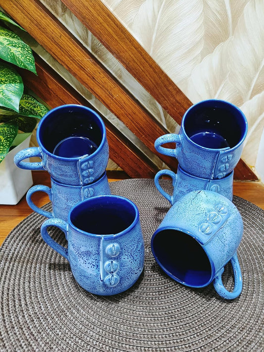 Caffeine Premium Ceramic Handmade Blue Crackle Buttoned Tea Cup set of 4 - Caffeine Premium Stoneware