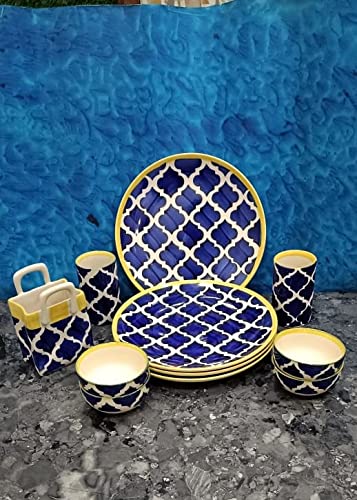 Caffeine Ceramic Handmade Blue Umrao Combo Dinner Set (11 pcs.)…
