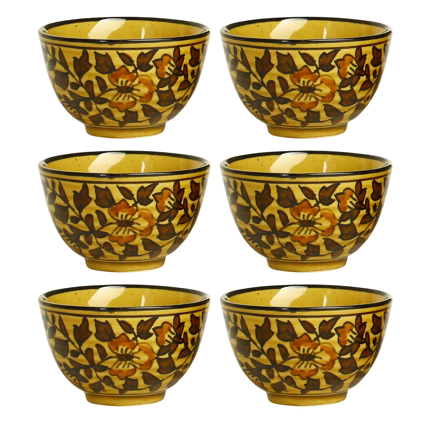 Caffeine Ceramic Handmade Brown sehra Dessert Bowl (Set of 6, 150 ml) - Caffeine Premium Stoneware