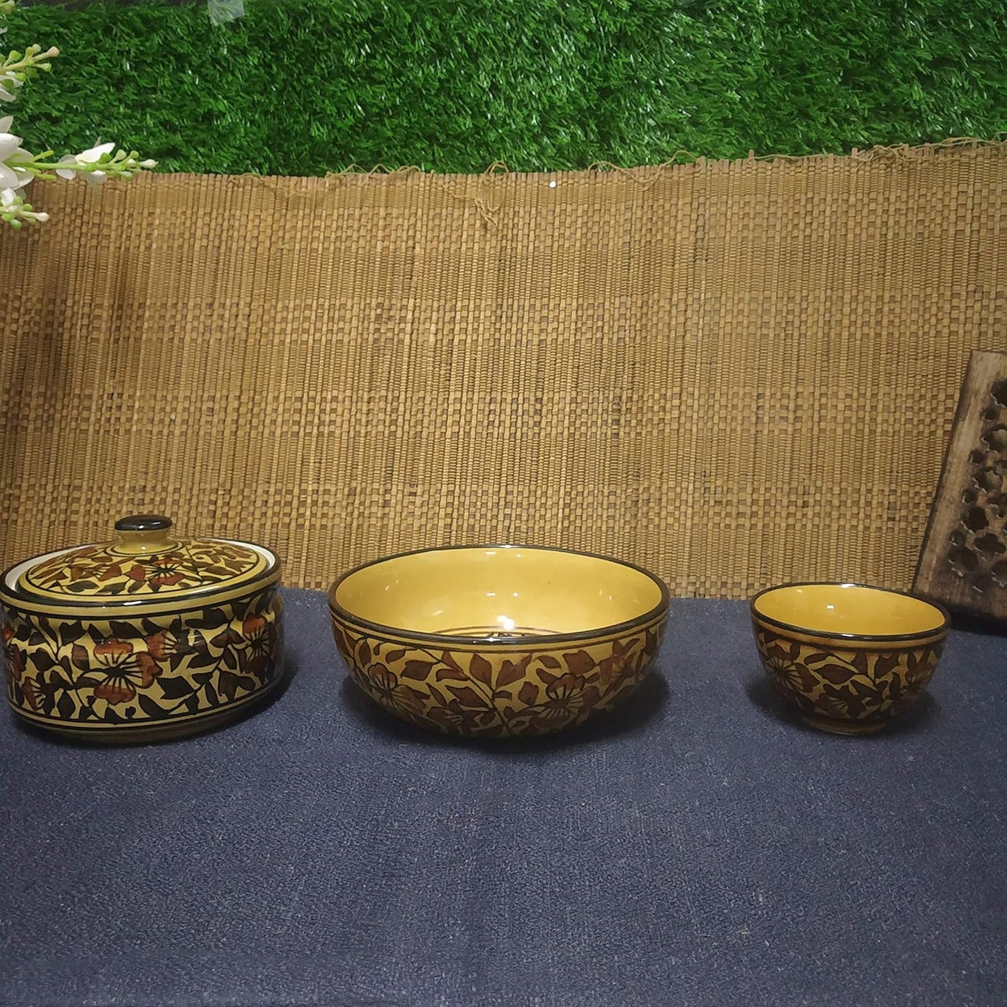 Caffeine Ceramic Handmade Brown Sehra Combo Dinner Set (Set of 5 pcs)