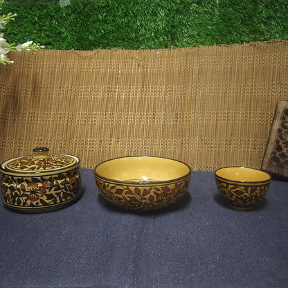 Caffeine Ceramic Handmade Brown Sehra Combo Dinner Set (Set of 5 pcs)