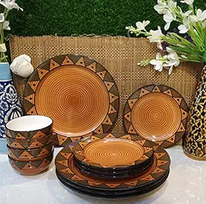 Caffeine Ceramic Handmade Brown Soorya Combo Dinner Set (12 pcs.)