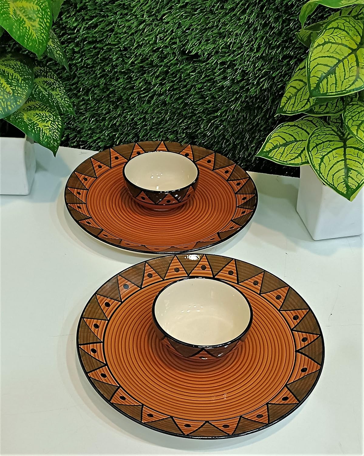 Caffeine Ceramic Handmade Stoneware Brown Soorya Combo Dinner Set of 8 - Caffeine Premium Stoneware