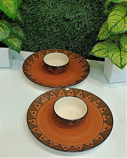 Caffeine Ceramic Handmade Stoneware Brown Soorya Combo Dinner Set of 8 - Caffeine Premium Stoneware