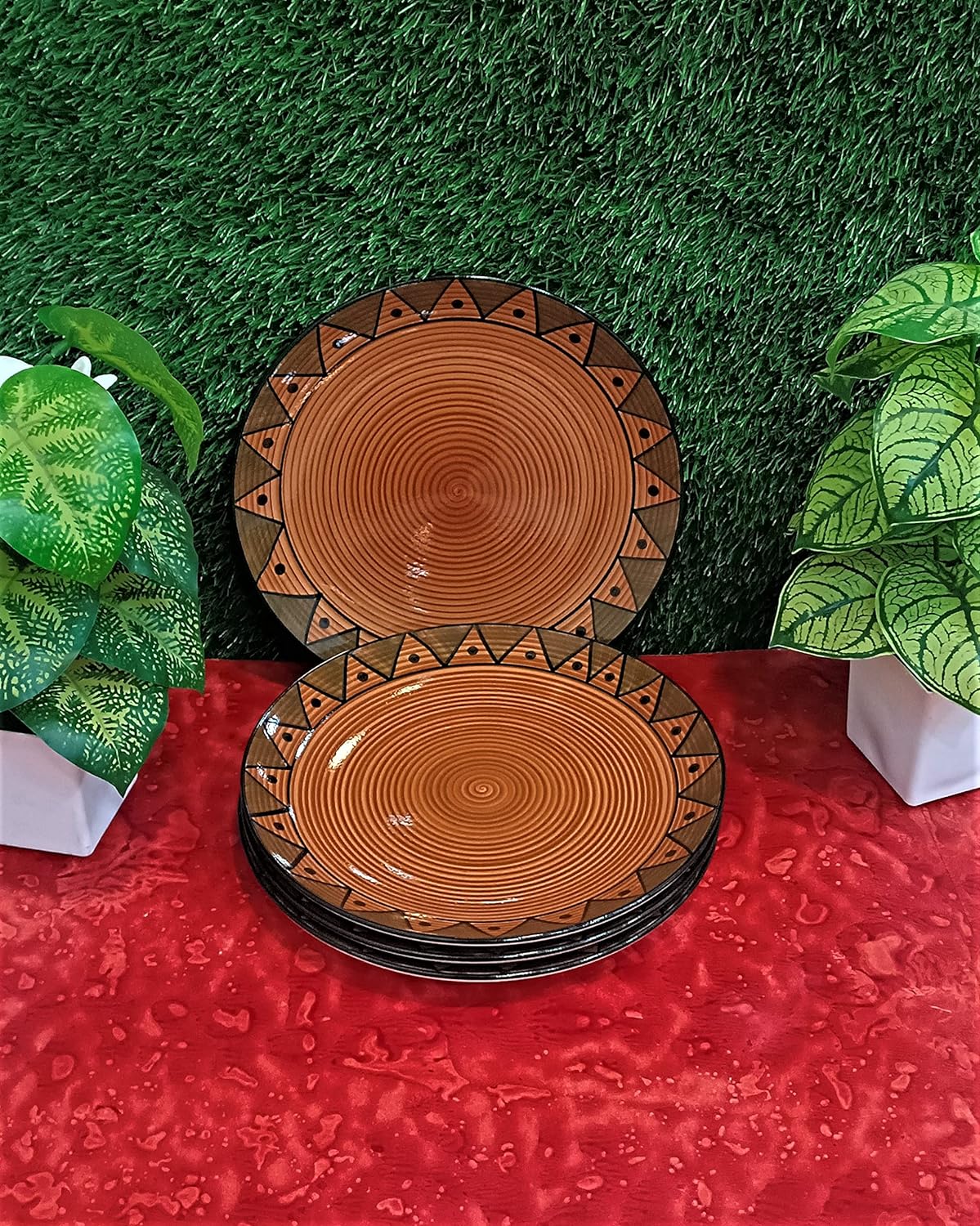 Caffeine Ceramic Handmade Stoneware Brown Soorya Combo Dinner Set of 8 - Caffeine Premium Stoneware
