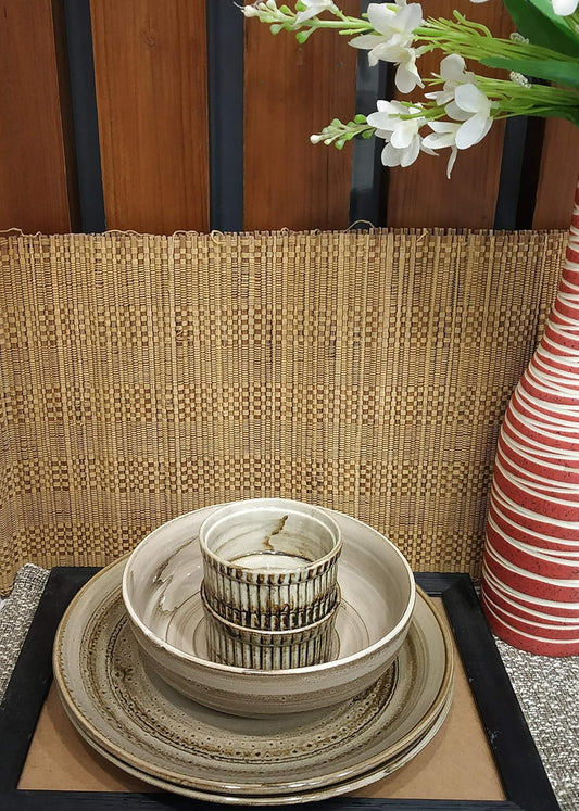 Caffeine Ceramic Handmade Brown Wooden Combo Dinner Set (5 pcs.)