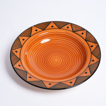 Caffeine Ceramic Handmade Stoneware Brown Soorya Soup Plates/Pasta Plate/Maggie Plate/Macaroni Plate 9 inch (Set of 6 Dishwasher & Microwave Safe) - Caffeine Premium Stoneware