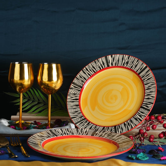 Caffeine Ceramic Handmade Stoneware Amber Abstract Dinner Plate 10" inch Set of 2 Plates - Caffeine Premium Stoneware