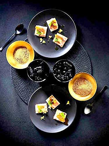 Caffeine Premium Ceramic Black Matte Dinner Plate and Bowls (Set of 4)