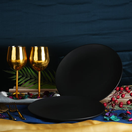 Caffeine Ceramic Handmade Stoneware Black Matte Dinner Plates10 inch Set of 2 - Caffeine Premium Stoneware