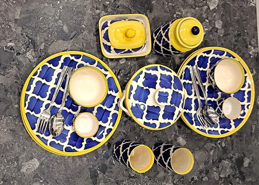 Caffeine Ceramic Handmade Blue Umrao Combo Dinner set (set of 13 pcs)