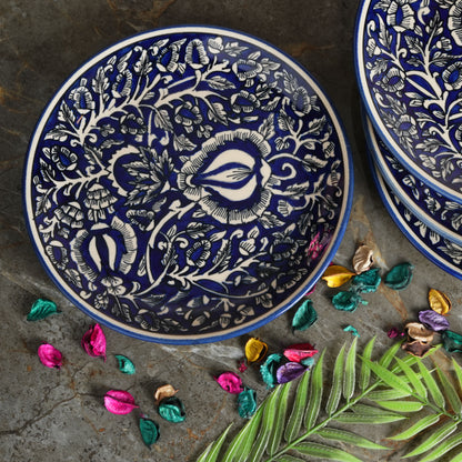 Caffeine Ceramic Handmade Stoneware Blue Mughal Dinner Plates set of 4 - Caffeine Premium Stoneware