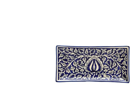 Caffeine premium Ceramic Handmade Blue Mughal Snack Rectangle tray