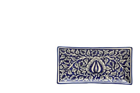 Caffeine premium Ceramic Handmade Blue Mughal Snack Rectangle tray