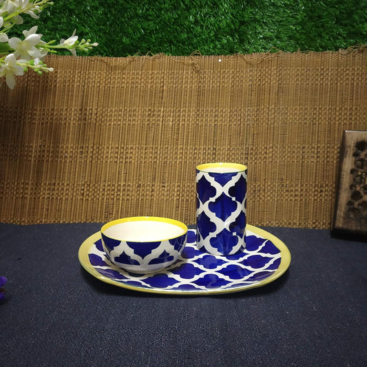 Caffeine Ceramic Handmade Blue Umrao Combo Dinner Set (3 pcs.)