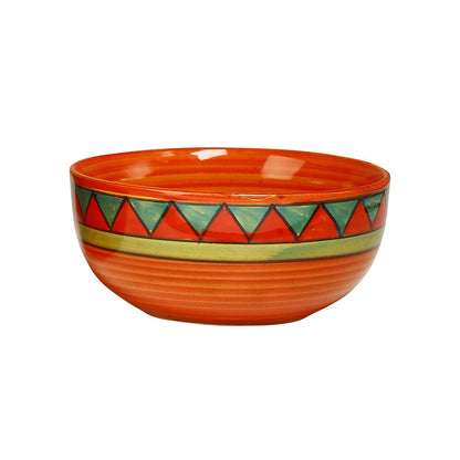 Caffeine Ceramic Handmade Orange and Green Triangles Design Soup Bowls with Spoon (Set of 2) - Caffeine Premium Stoneware