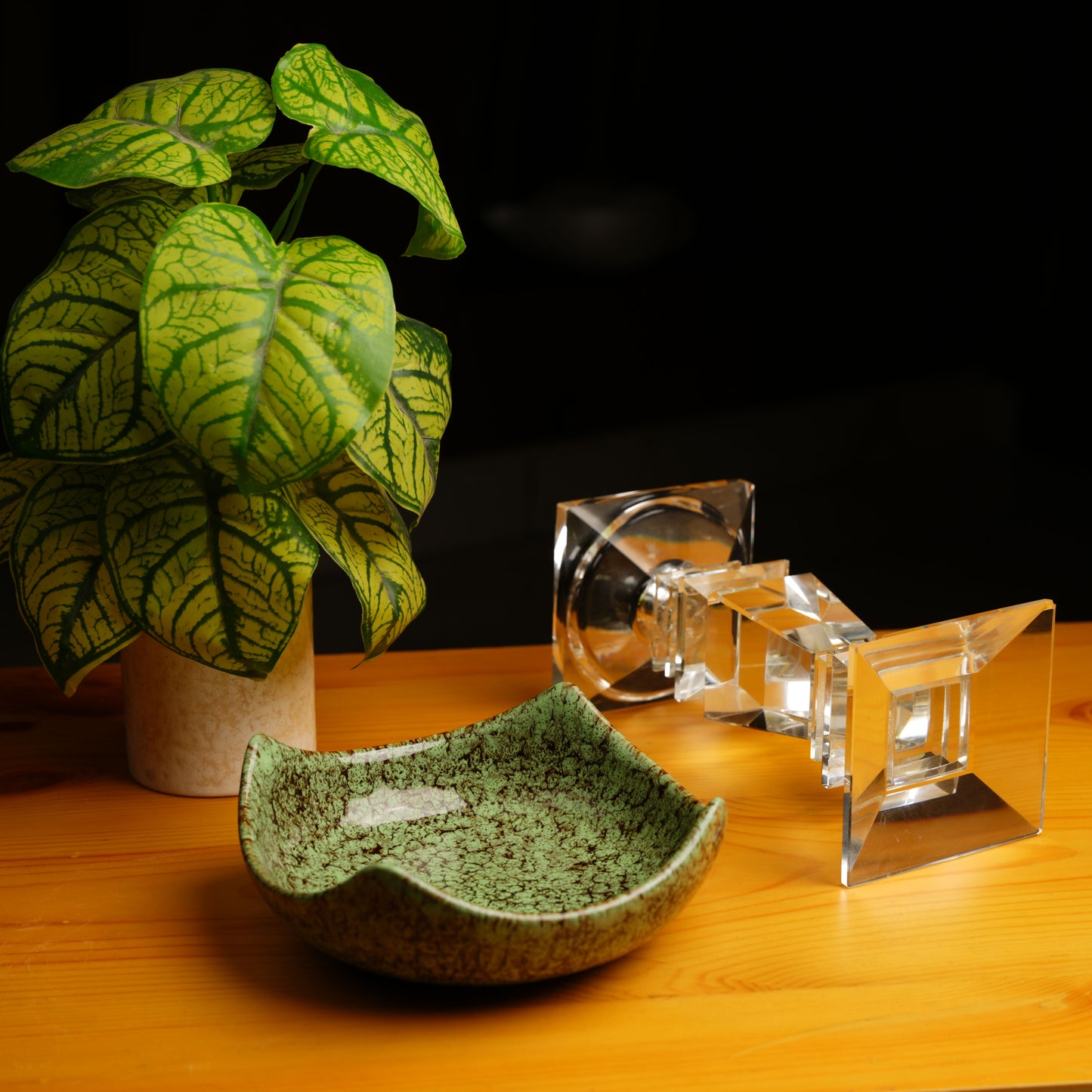 Caffeine Ceramic Handmade Green Crackle Art Serving Bowl (Set of 3) - Caffeine Premium Stoneware