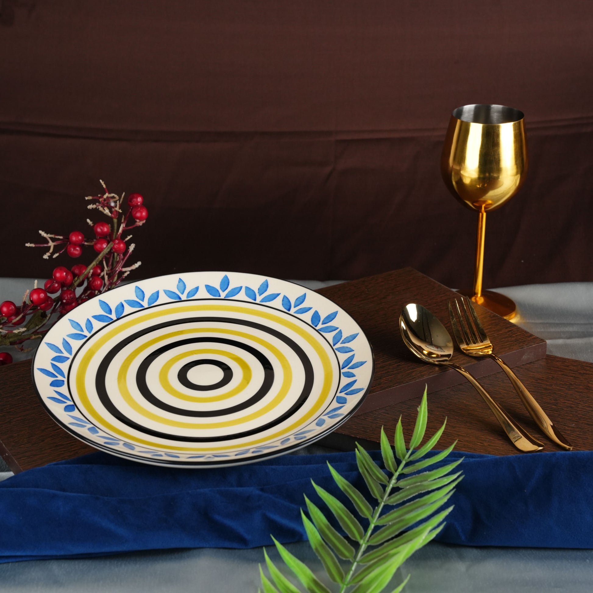 Caffeine Ceramic Handmade Stoneware Blue Asmiya Dinner Plate set of 4 - Caffeine Premium Stoneware