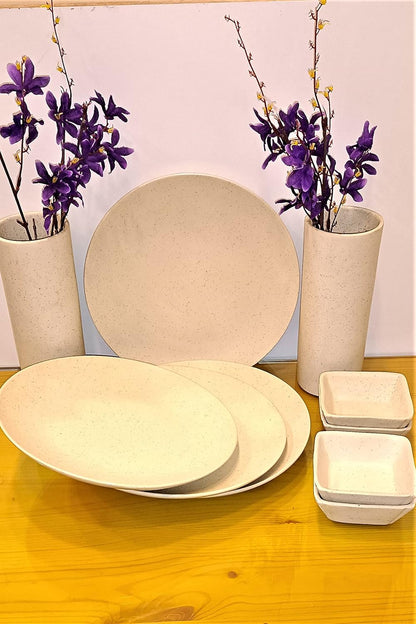 Caffeine Ceramic Handmade White Matte Dinner Set (Set of 8)