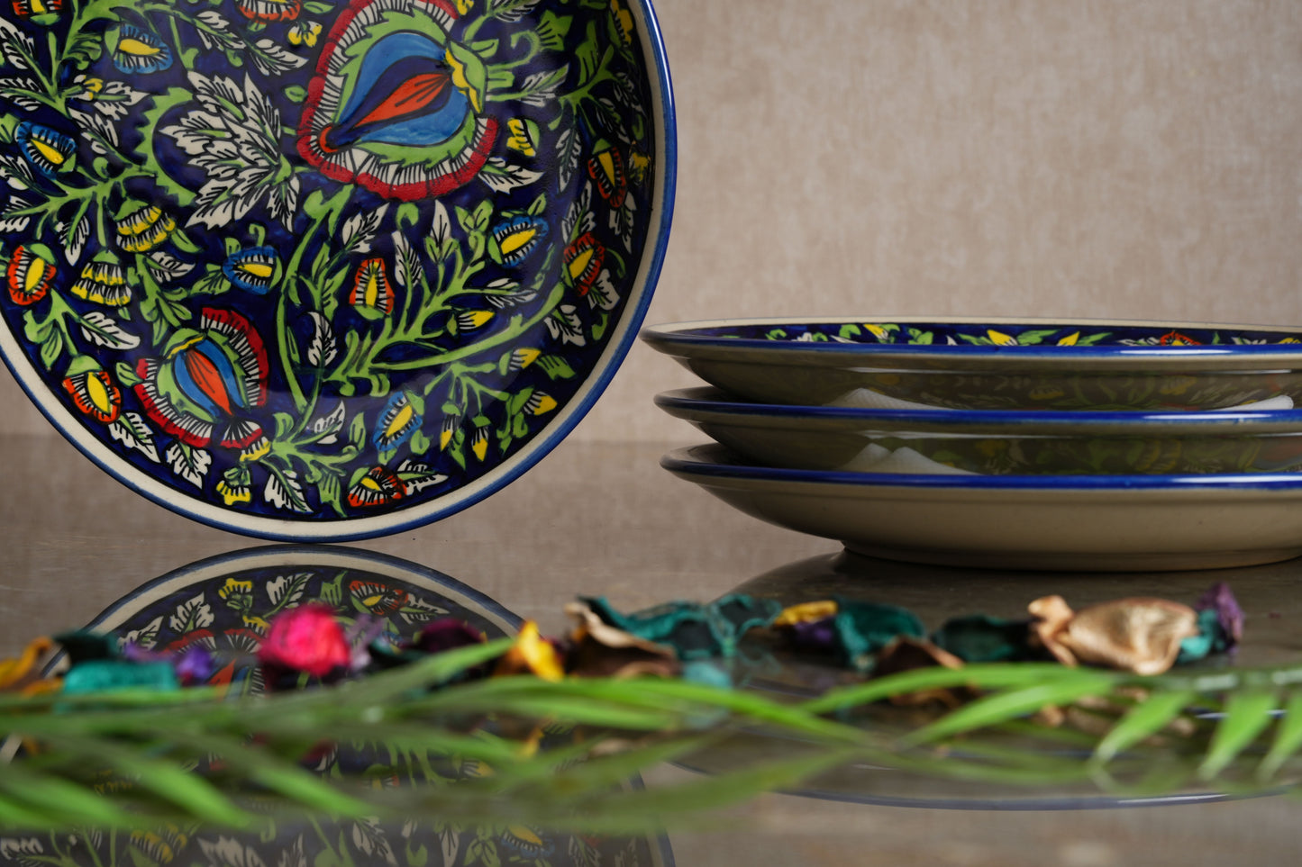 Caffeine Ceramic Handmade Stoneware Blue Jaipuri Dinner Plate set of 4 - Caffeine Premium Stoneware