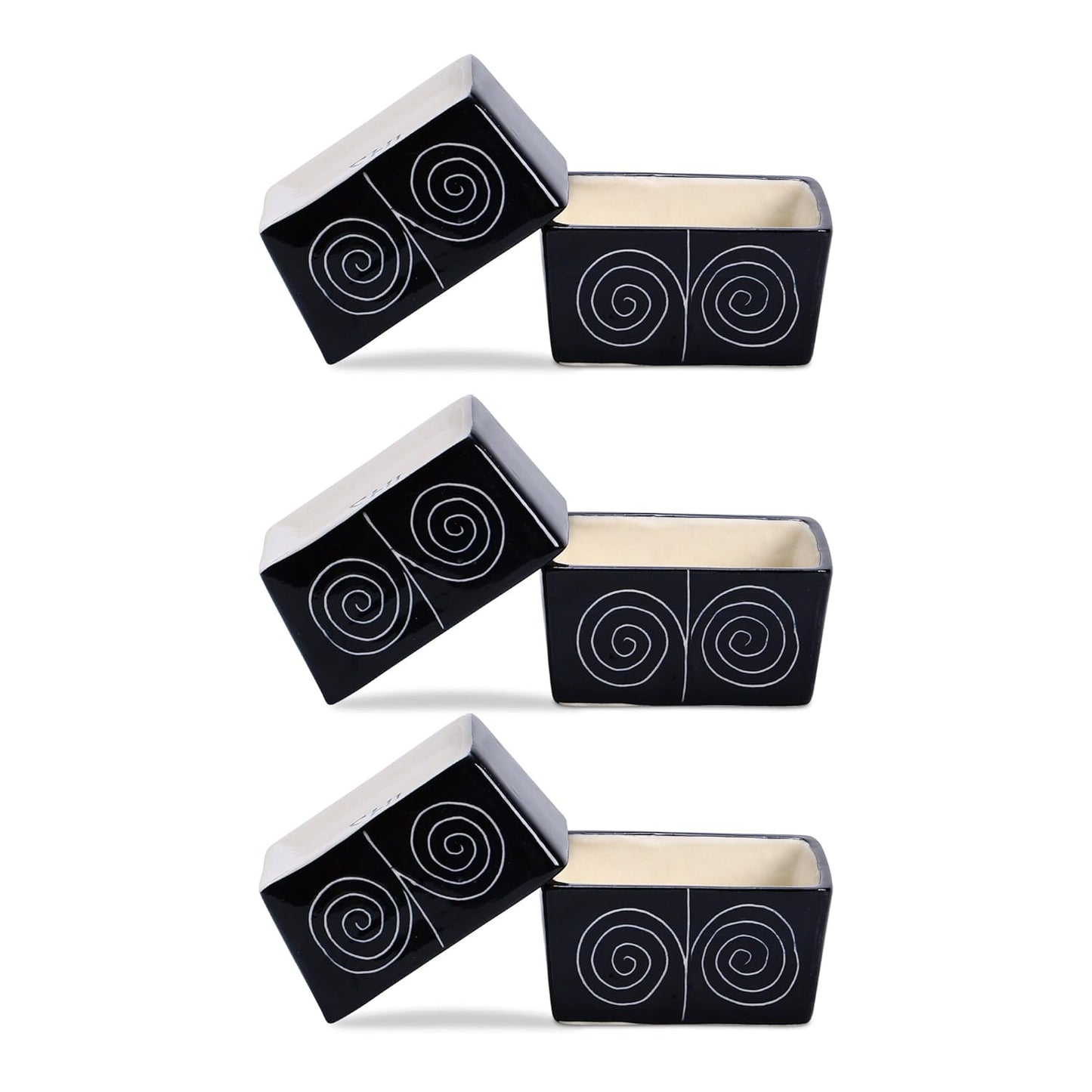 Caffeine Ceramic Stoneware Handmade Black Doodle Dip and Sauce (Set of 6, 40 ml) (Microwave & Dishwasher Safe) - Caffeine Premium Stoneware