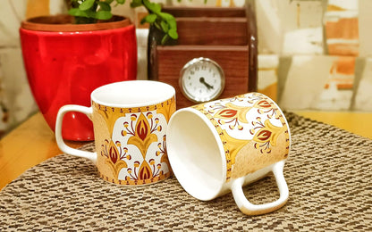 Caffeine Ceramic Handmade Yellow Gold Pattern Tea Cup Set Set of 2 - Caffeine Premium Stoneware