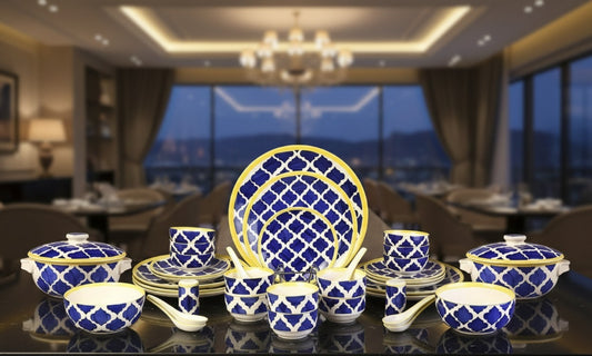 Caffeine Ceramic Handmade Dinnerware Set of 37 pieces, handcrafted in stoneware with food-safe colors, featuring an unconventional and elegant design.