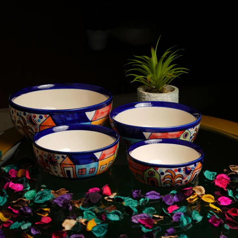 Caffeine Ceramic Handmade Family Hut Serving Bowl Set of 4 pcs