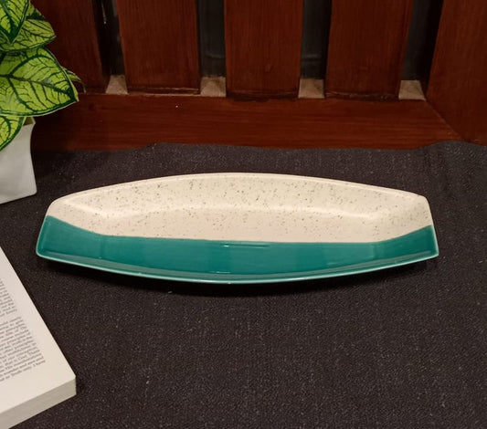 Caffeine_Ceramic_Handmade_White_Sea_Green_Snack_Tray_14inch_set_of1 - Caffeine Premium Ceramic