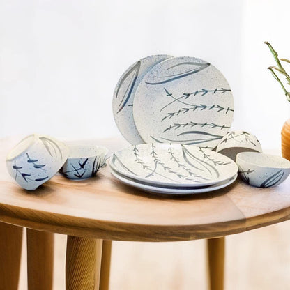 Caffeine Ceramic Handmade White Bamboo Dinner (Set of 8)