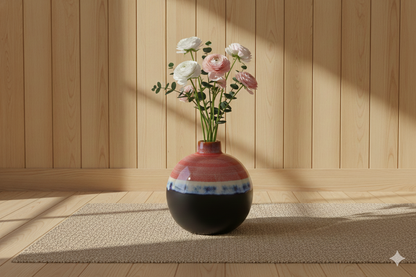 Decorative vase with flowers on a wooden floor