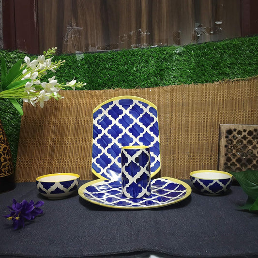 Caffeine Ceramic Handmade Blue Umrao Combo Dinner Set (5 pcs.)