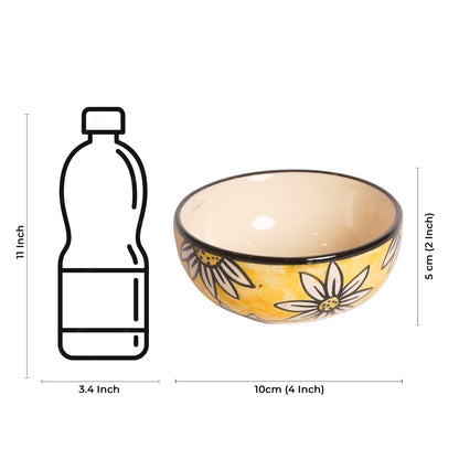 Caffeine Ceramic Handmade Californian Sunflower Printed Katori Bowl (200 ML, Set of 2) - Caffeine Premium Stoneware