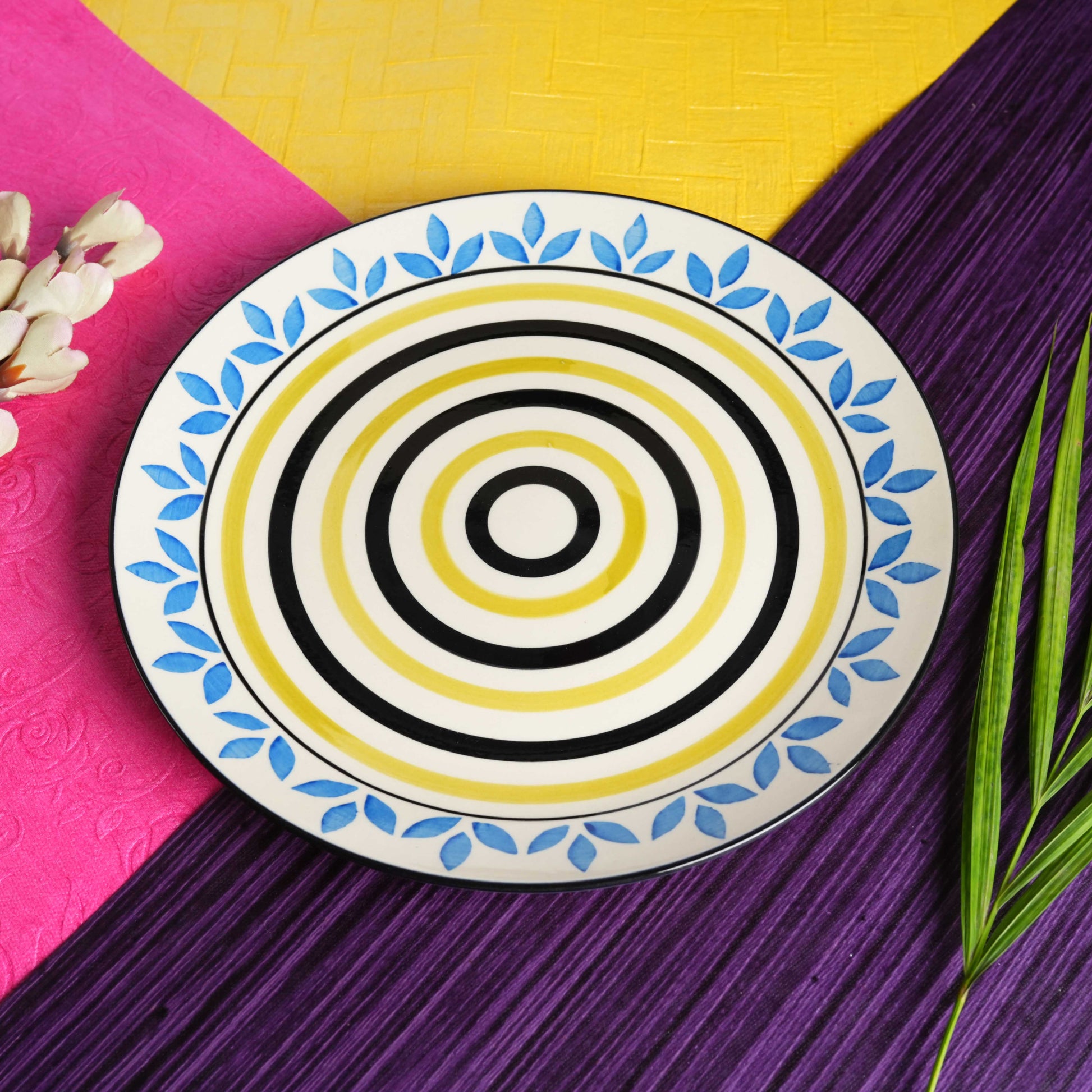 Caffeine Ceramic Handmade Stoneware Blue Asmiya Dinner Plate set of 4 - Caffeine Premium Stoneware