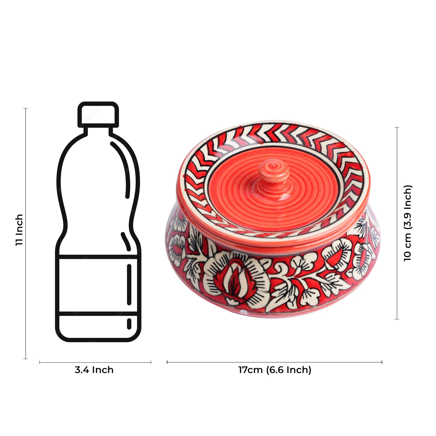 Caffeine Ceramic Stoneware Handmade Red Mughal Serving Handi with Lid -Set of 4 - Caffeine Premium Stoneware