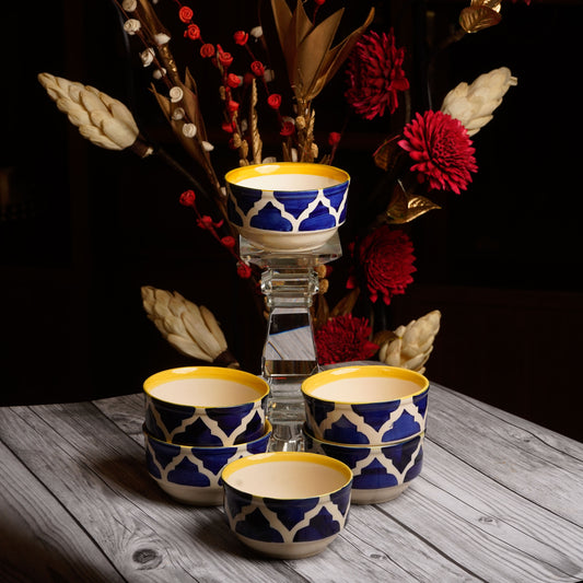 Caffeine Ceramic Handmade Blue umrao katori Bowl (Set of 6) - Caffeine Premium Stoneware